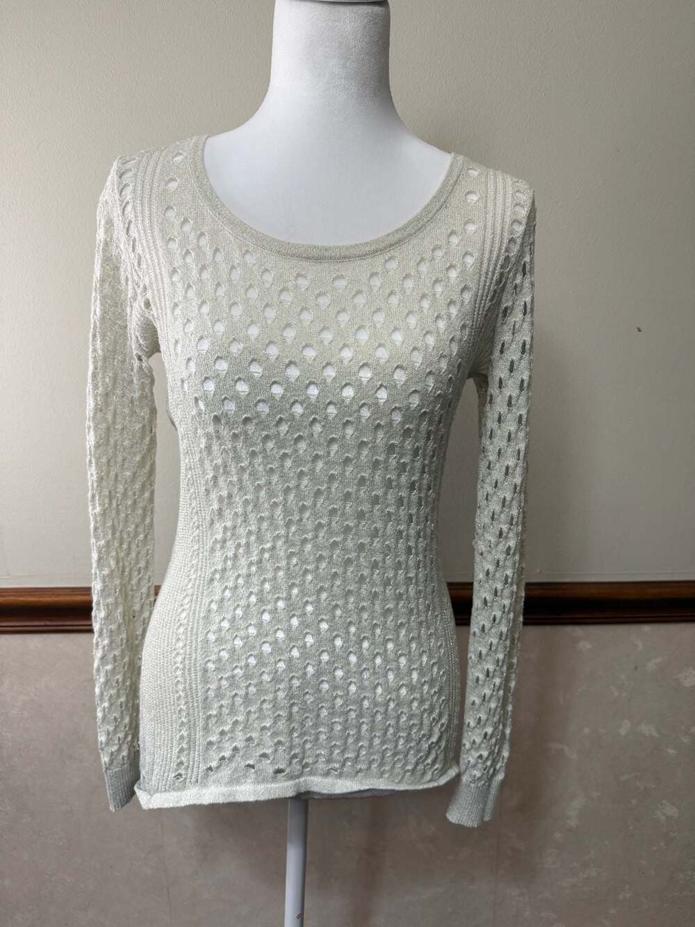 Rock & Republic Perforated Metallic Open Knit Sweater Size S